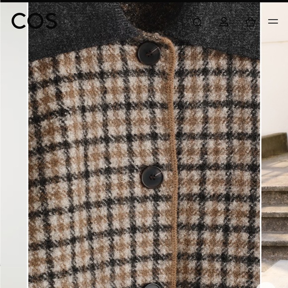 COS Sculpted Merino Wool Short Jacket Beige Checked Size Large - Picture 9 of 12